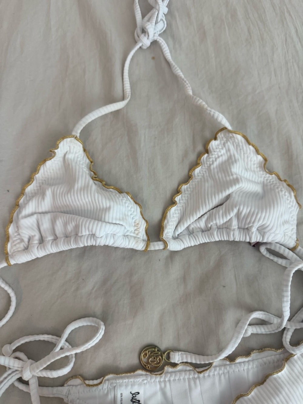 Luli Fama White Ruffled Triangle String Bikini - Picture 2 of 4